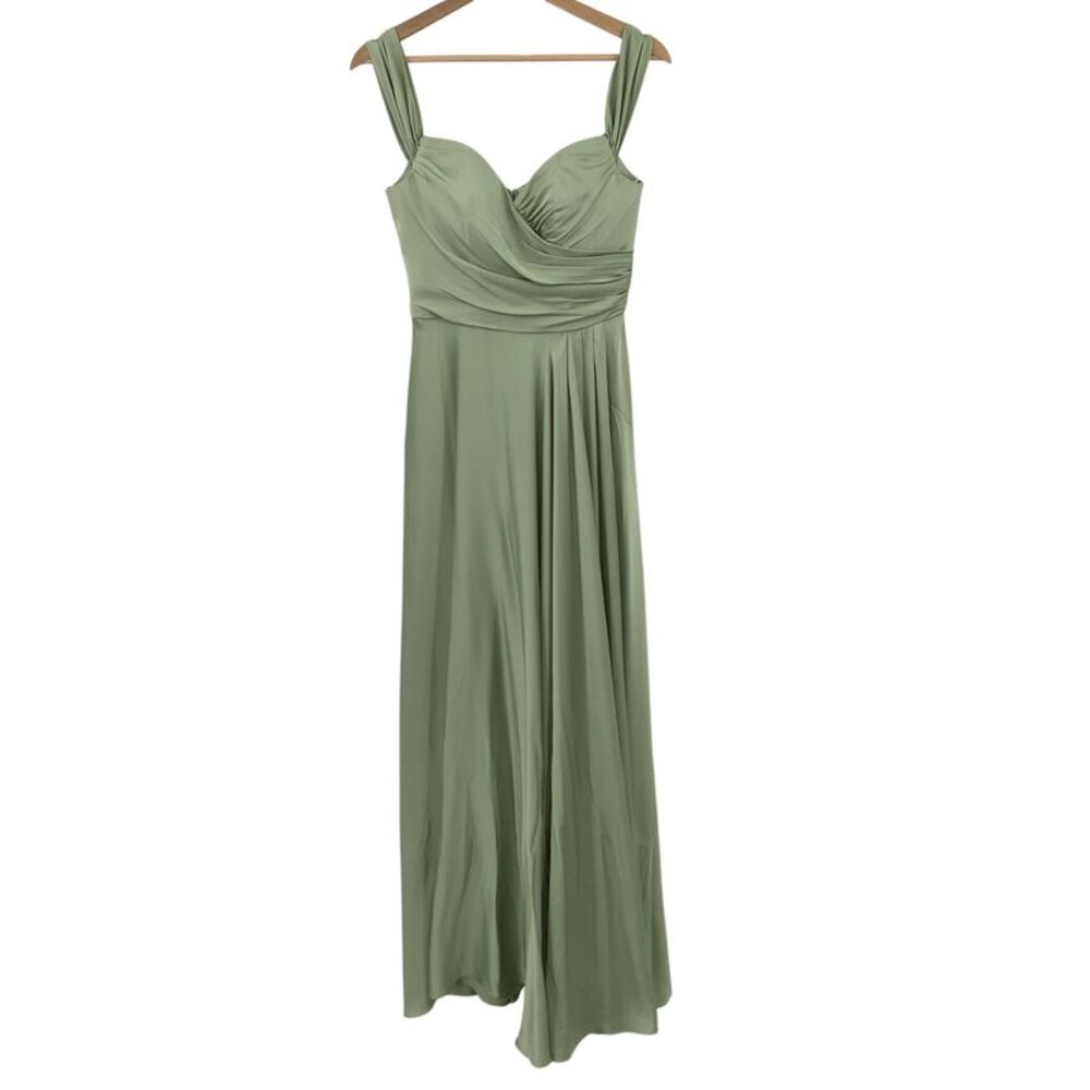Ladivine Women Off-the-shoulder A-line Satin Dress Green S